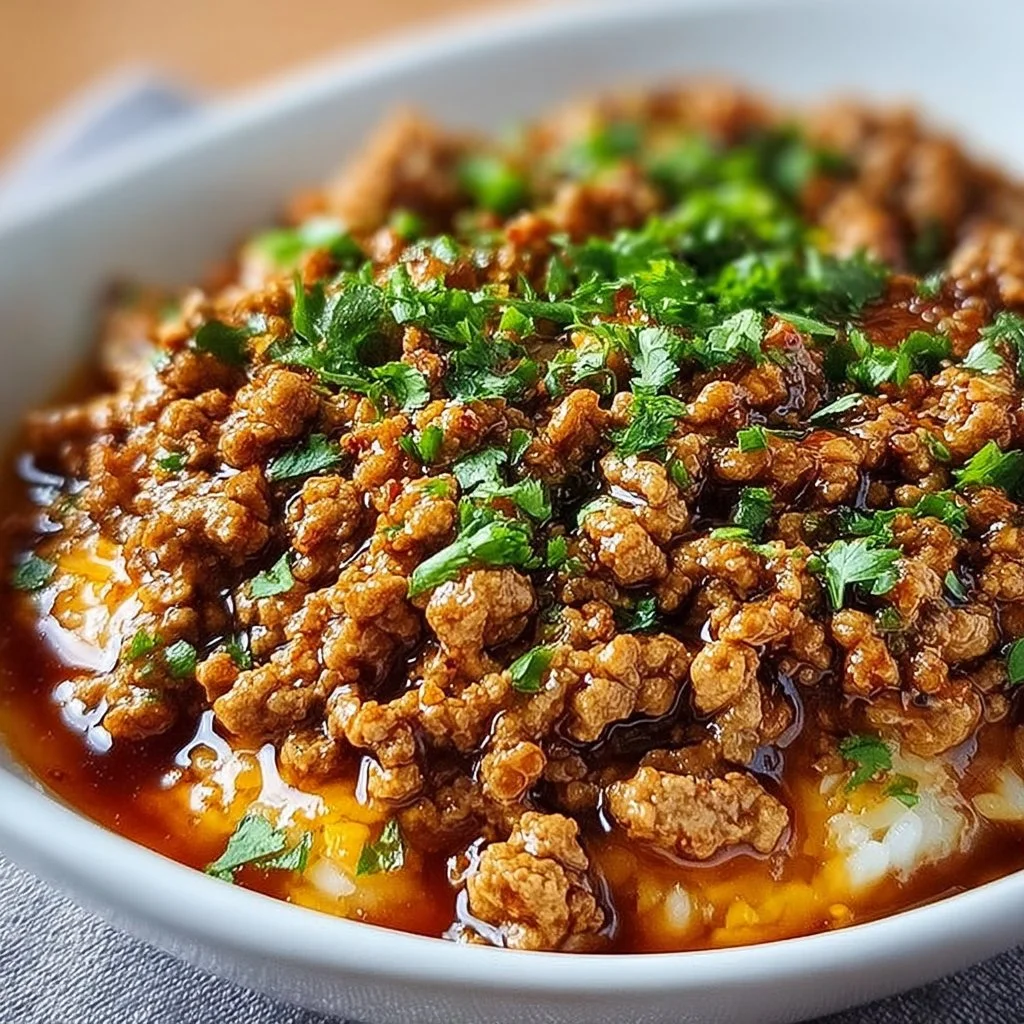 A delicious serving of honey garlic ground turkey with vegetables on a plate.