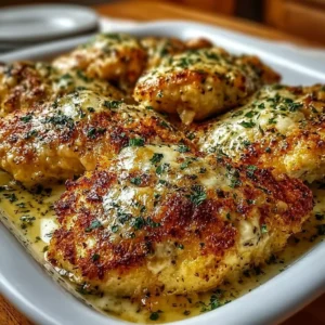 Delicious Keto Garlic Parmesan Chicken served on a plate with herbs