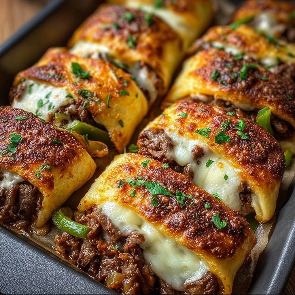 Delicious Keto Philly Cheesesteak Rolls served on a plate with herbs