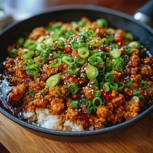 Delicious Korean-Style Ground Turkey dish served in a bowl with fresh herbs.