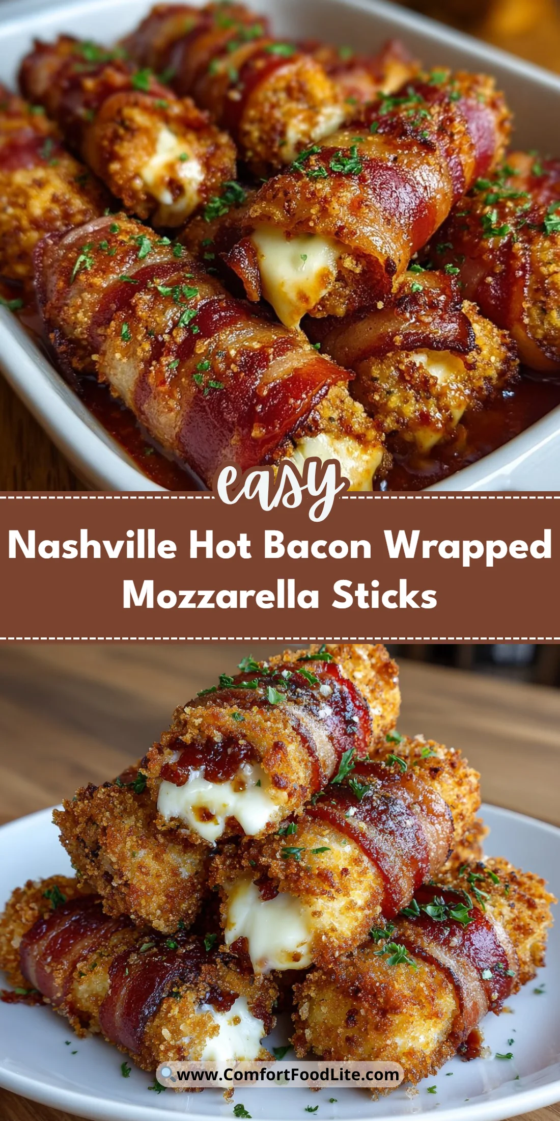 Nashville Hot Bacon Wrapped Mozzarella Sticks