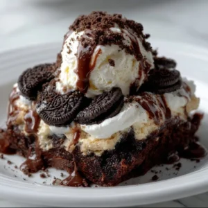 Delicious homemade Oreo Dump Cake served on a plate