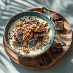Bowl of Oreo Overnight Oats topped with crushed Oreos and chocolate syrup