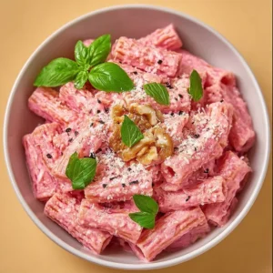 Delicious quick Valentine's Day pink pasta for a romantic meal.