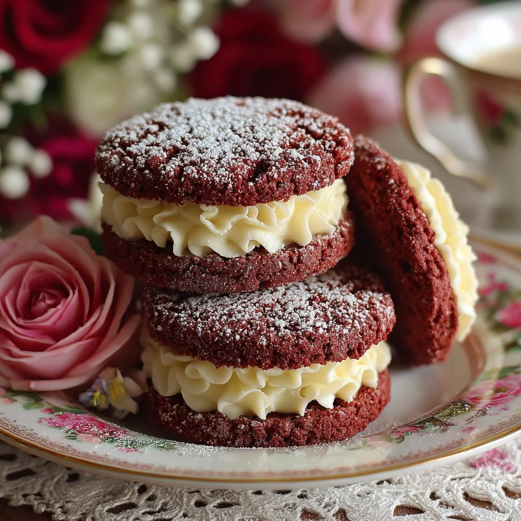 Red Velvet Rose Sandwich Cookies