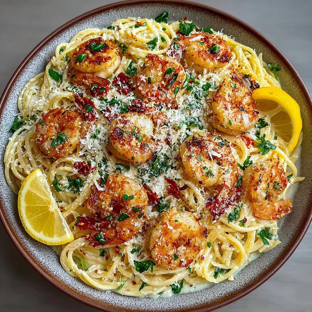 Shrimp Scampi Garlic Cream Pasta