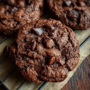 Delicious homemade sourdough double chocolate chip cookies on a plate.