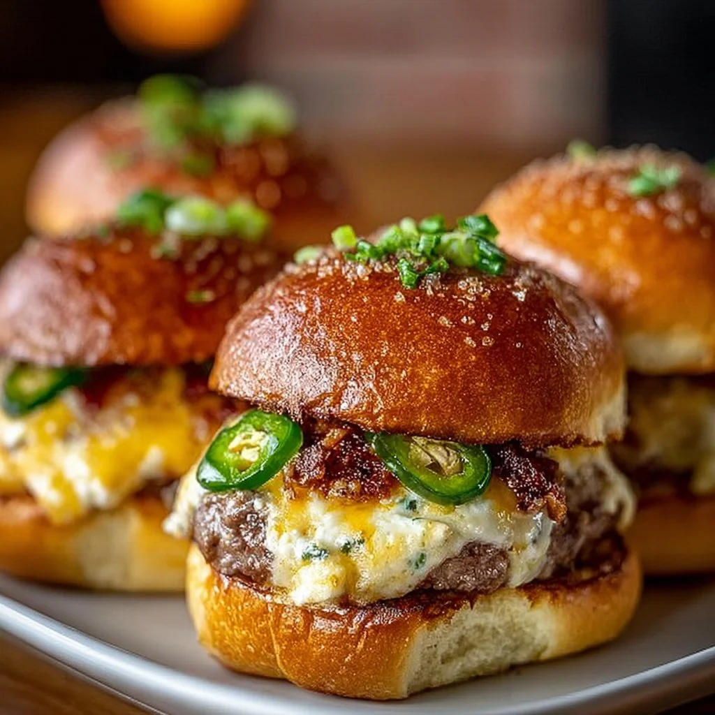Delicious spicy jalapeño popper sliders served on a platter