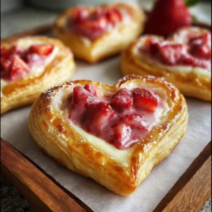 Heart-shaped Strawberry Cream Cheese Danishes on a plate
