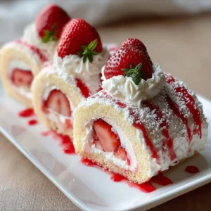 Delicious Strawberry Shortcake Sushi Roll dessert with strawberries and cream