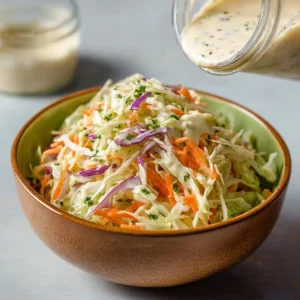 Bowl of the best homemade coleslaw recipe with fresh vegetables