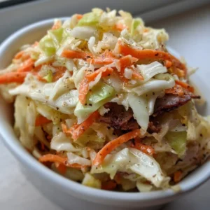 Bowl of the best vinegar-based coleslaw with fresh vegetables and dressing