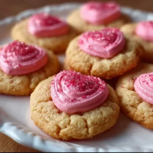Valentine Pink Kiss Cookies decorated in pink icing and heart shapes