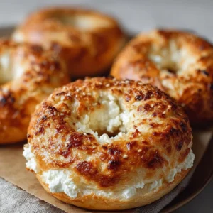 Freshly baked 3-Ingredient Cottage Cheese Bagels on a wooden board