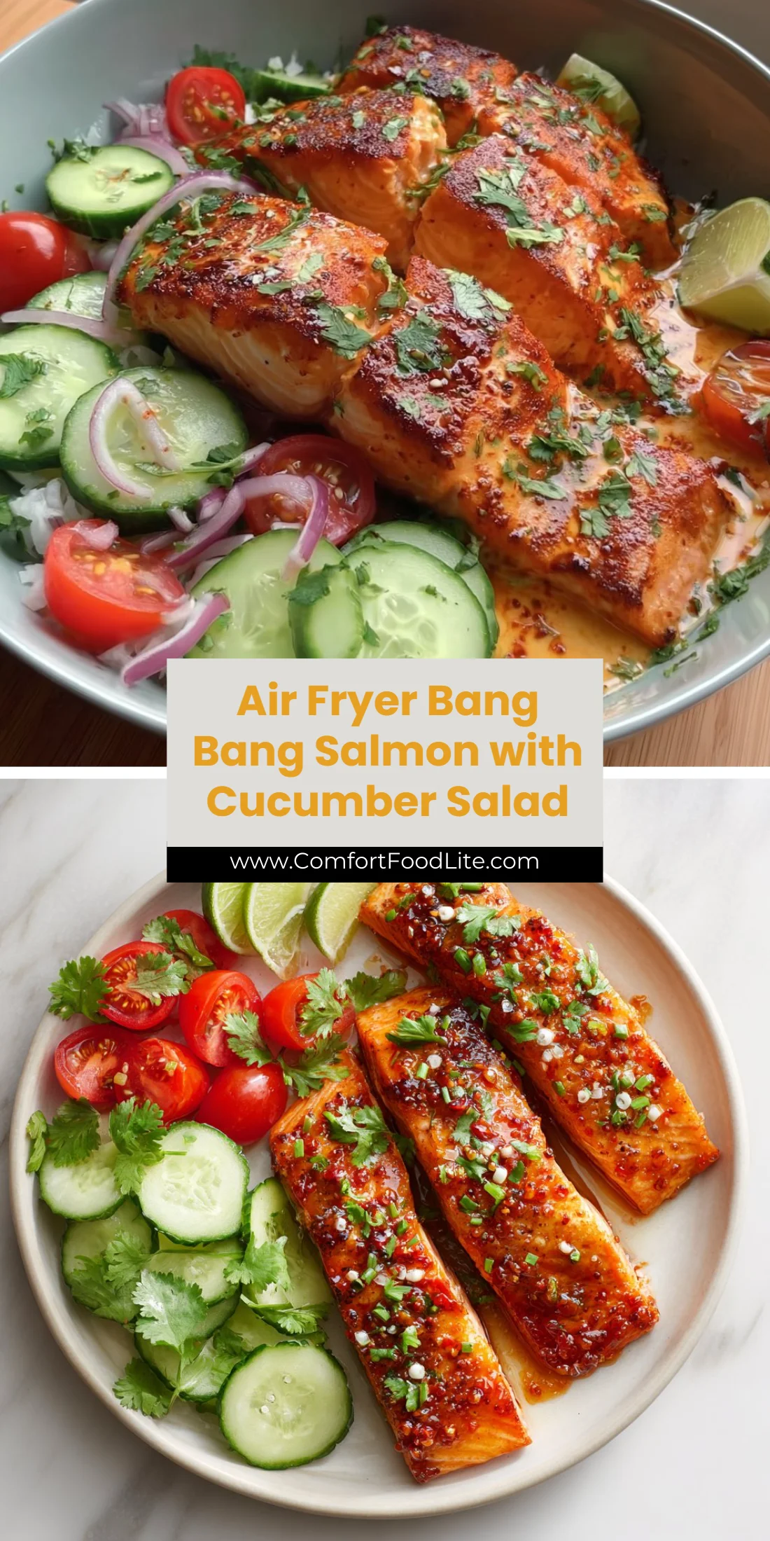 Air Fryer Bang Bang Salmon with Cucumber Salad