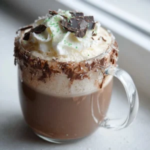 A cup of Baileys Hot Chocolate topped with whipped cream and chocolate shavings