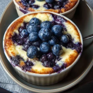 Baked blueberry cottage cheese bowls topped with fresh blueberries and nuts