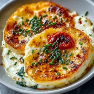 Delicious baked cottage cheese eggs topped with herbs and spices