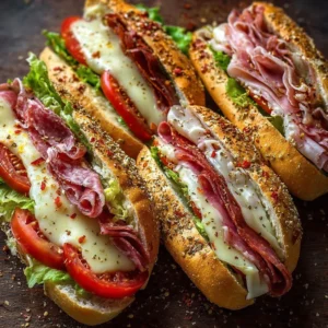 Delicious Baked Italian Sub Sandwiches with meats and cheeses