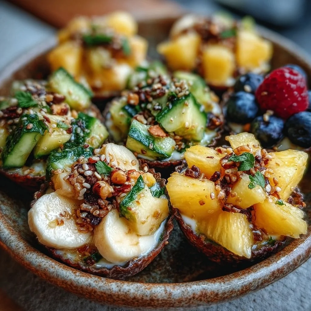 Baked Magic Shell Yogurt Bowls topped with crunchy chocolate shell and fresh toppings
