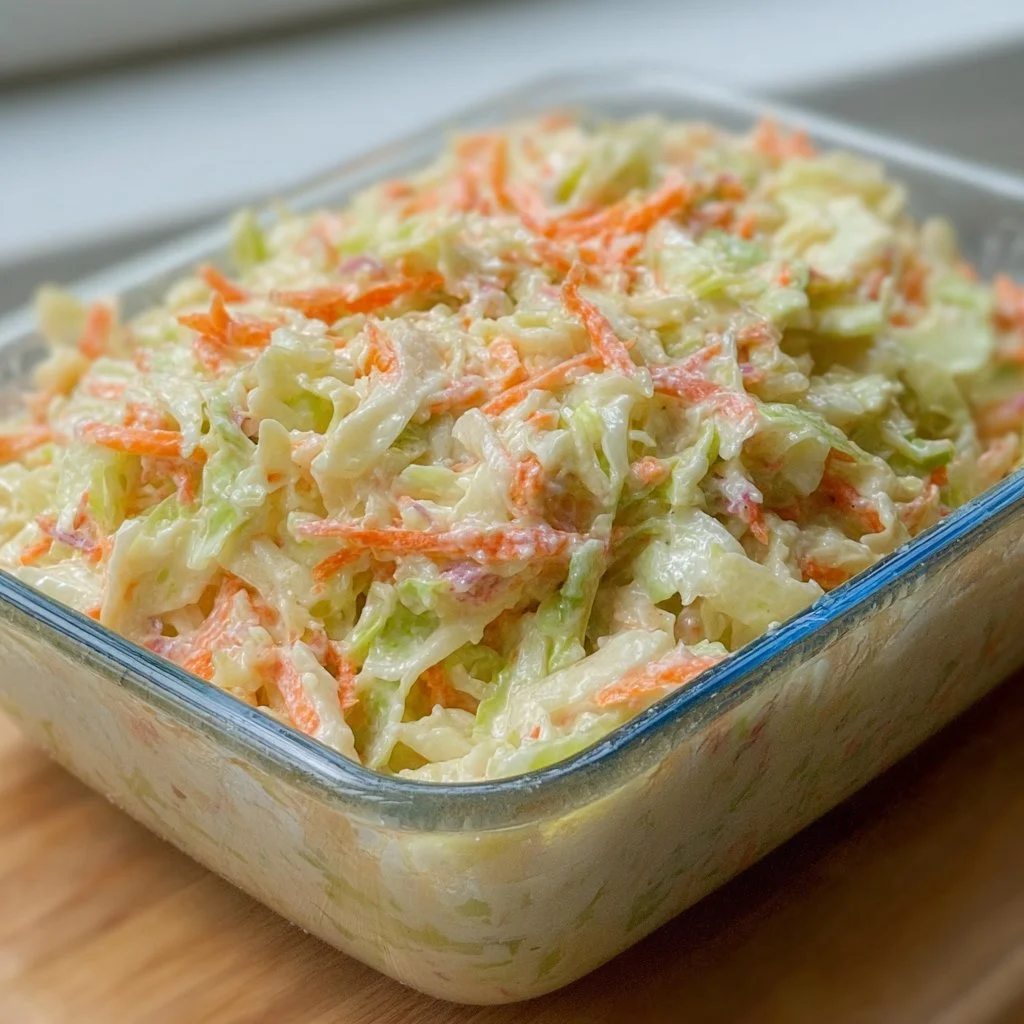 Delicious homemade coleslaw served in a bowl, showcasing its vibrant colors.