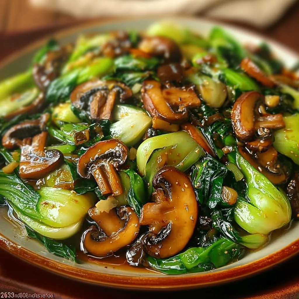 Bok Choy and Mushroom Stir Fry in a vibrant, colorful dish