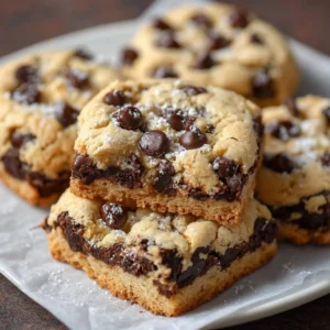 Cheesecake Chocolate Chip Cookie dessert on a plate with chocolate chips