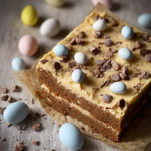 Chewy Easter Malted Cookie Bars topped with colorful sprinkles and chocolate