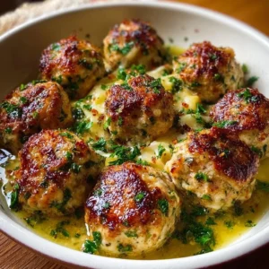 Delicious Chicken Piccata Meatballs served with lemon and capers.