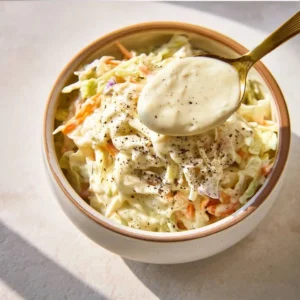 Creamy coleslaw dressing made with mayonnaise and vinegar