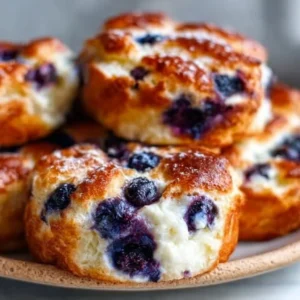 Fluffy cottage cheese blueberry cloud bread on a plate showcasing its light texture.