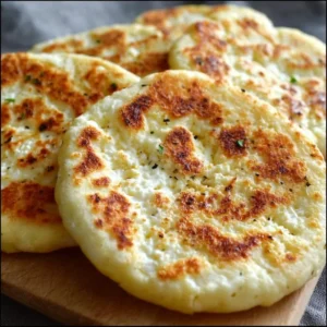 Plate of homemade Cottage Cheese Flatbread topped with fresh herbs and vegetables.