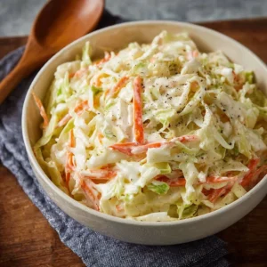 Bowl of creamy Southern-Style Coleslaw with fresh ingredients