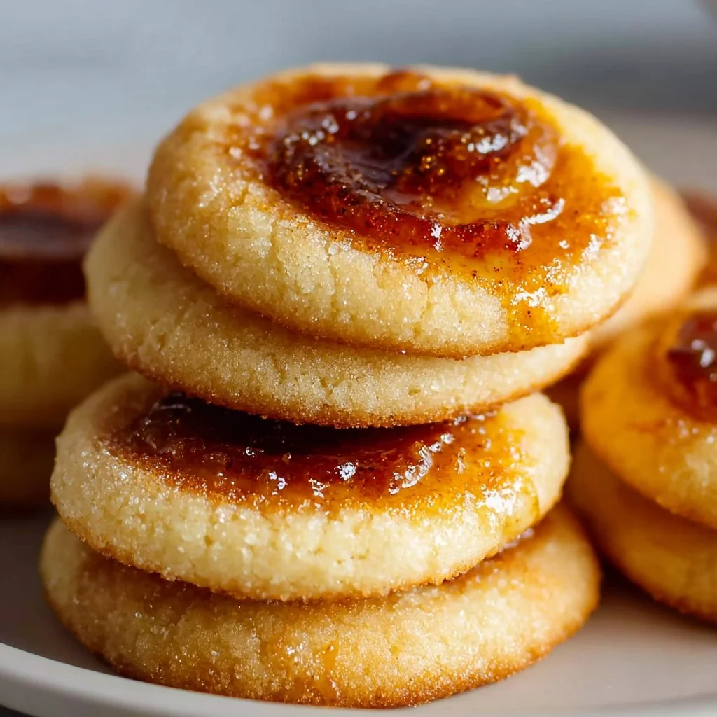 Decadent creme brûlée cookies with chewy texture and caramelized topping