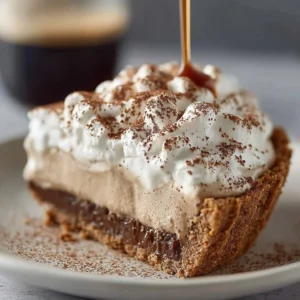 Delicious no-bake Irish Coffee Pie topped with whipped cream and coffee beans