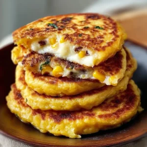 Plate of delicious Venezuelan sweet corn cachapas served with cheese.