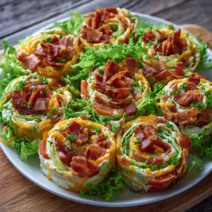 Delicious bacon lettuce tomato spirals baked to cheesy perfection