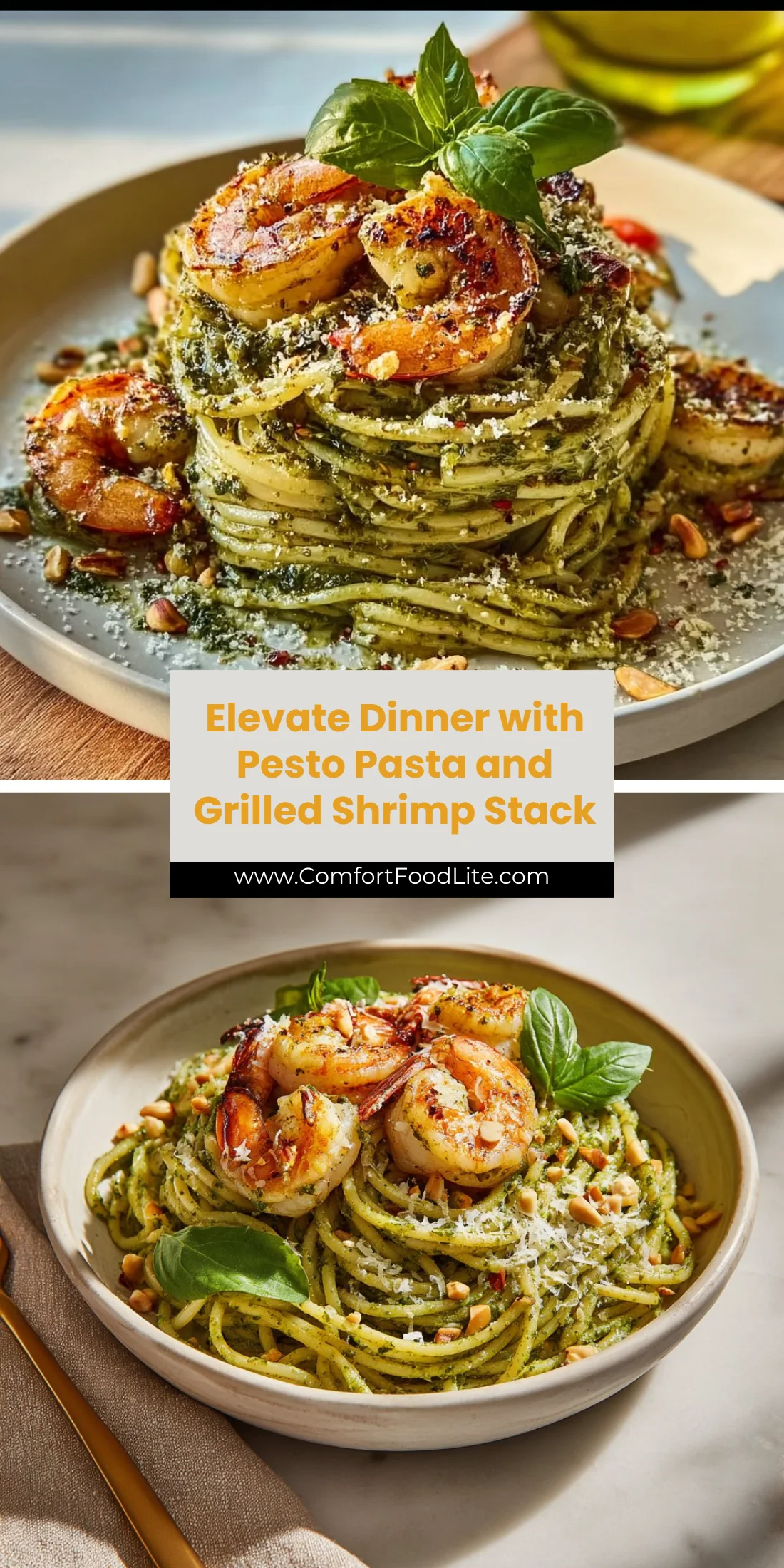Elevate Dinner with Pesto Pasta and Grilled Shrimp Stack