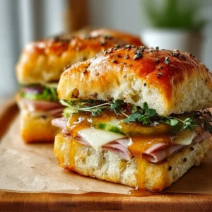 Focaccia sandwiches drizzled with hot honey, showcasing a savory and sweet flavor combo.