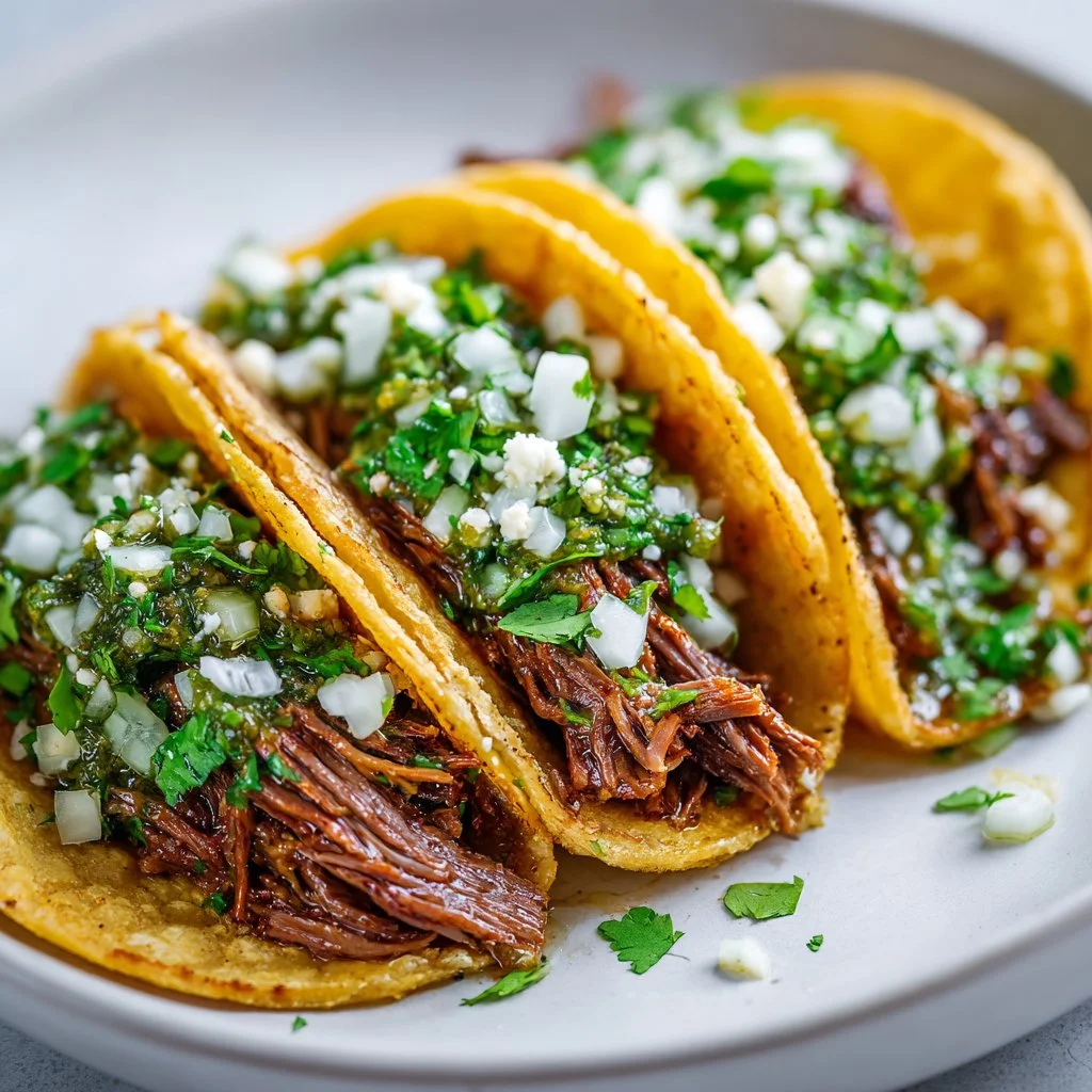 Green Sauce Shredded Beef Tacos