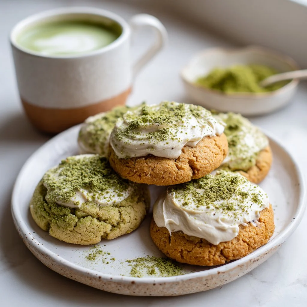 Indulge in Soft Matcha Latte Cookies with Creamy Topping