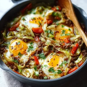 Delicious lean beef and cabbage skillet dish served in a rustic pan
