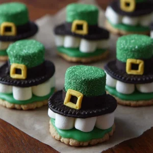 Plate of colorful Leprechaun Hat Cookies decorated for St. Patrick's Day