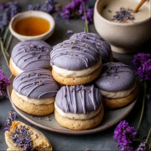 Delicious London Fog Cookies with Lavender Cream Cheese Frosting on a plate