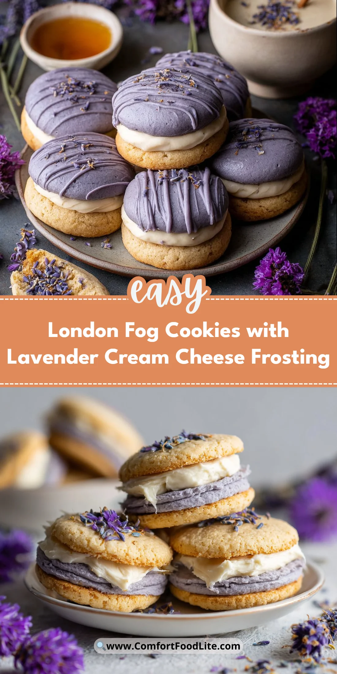 London Fog Cookies with Lavender Cream Cheese Frosting