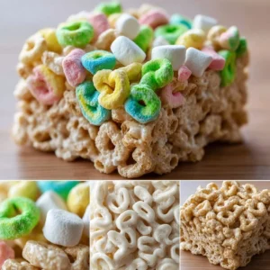 Colorful Lucky Charms Treats made from marshmallows and cereal