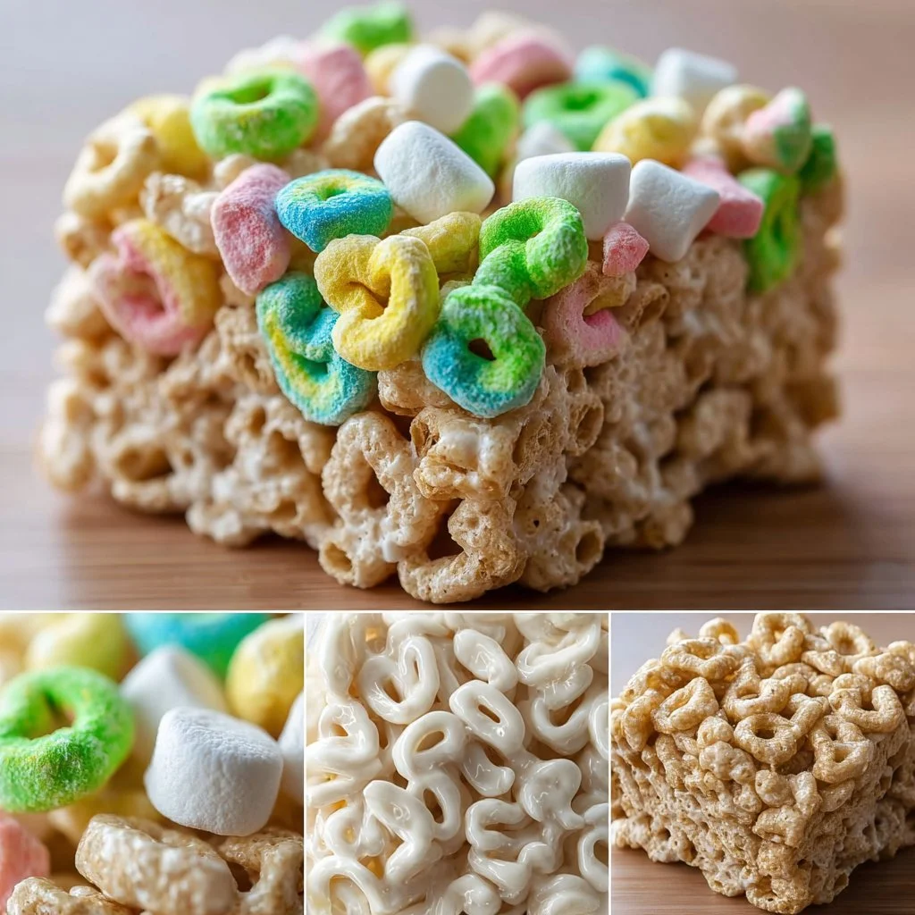 Colorful Lucky Charms Treats made from marshmallows and cereal