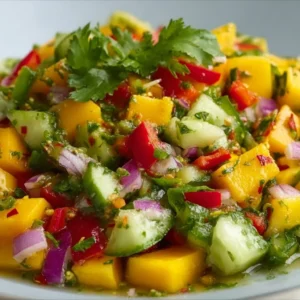 Colorful and refreshing Mango Salad with diced mango, vegetables, and dressing