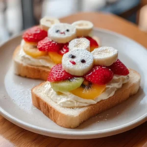 Colorful Miffy-style fruit sandwiches with fresh fruits for a healthy snack