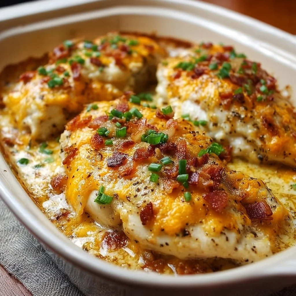 Delicious Million Dollar Chicken Bake with creamy sauce and melted cheese